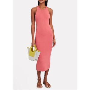 A.L.C. Coral Pink Ribbed Midi Dress